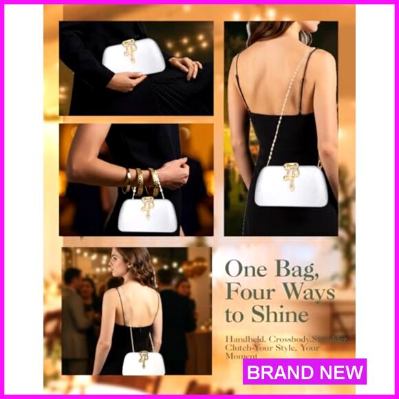 Glitter Clutch Evening Bag Convertible Chains Elegant Sparkly Handbag - Picture 3 of 8